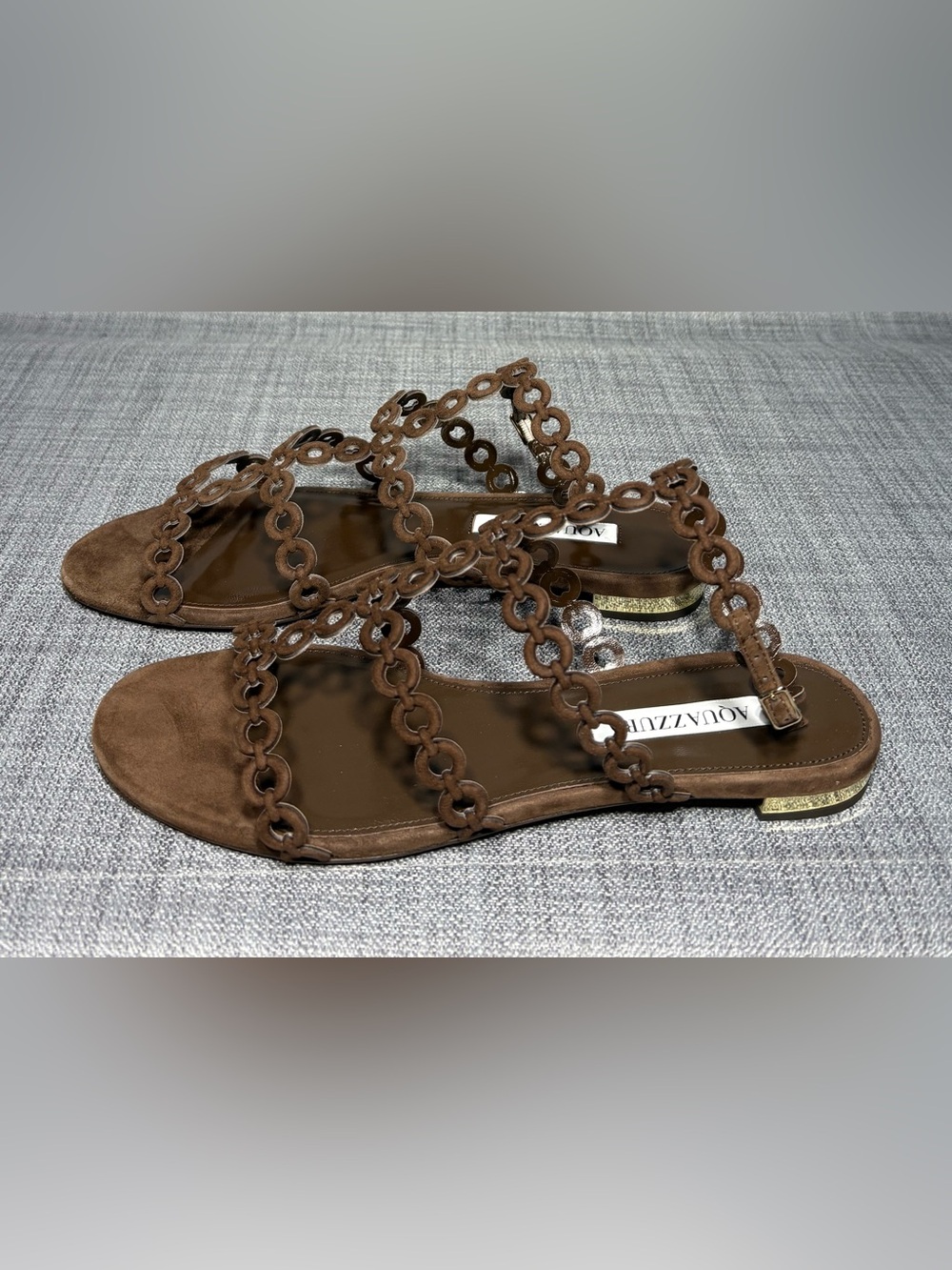 Aquazurra Women’s Infinity Chain Sandals Flat Esspresso Suede Size EU 37.5 - Picture 4 of 9